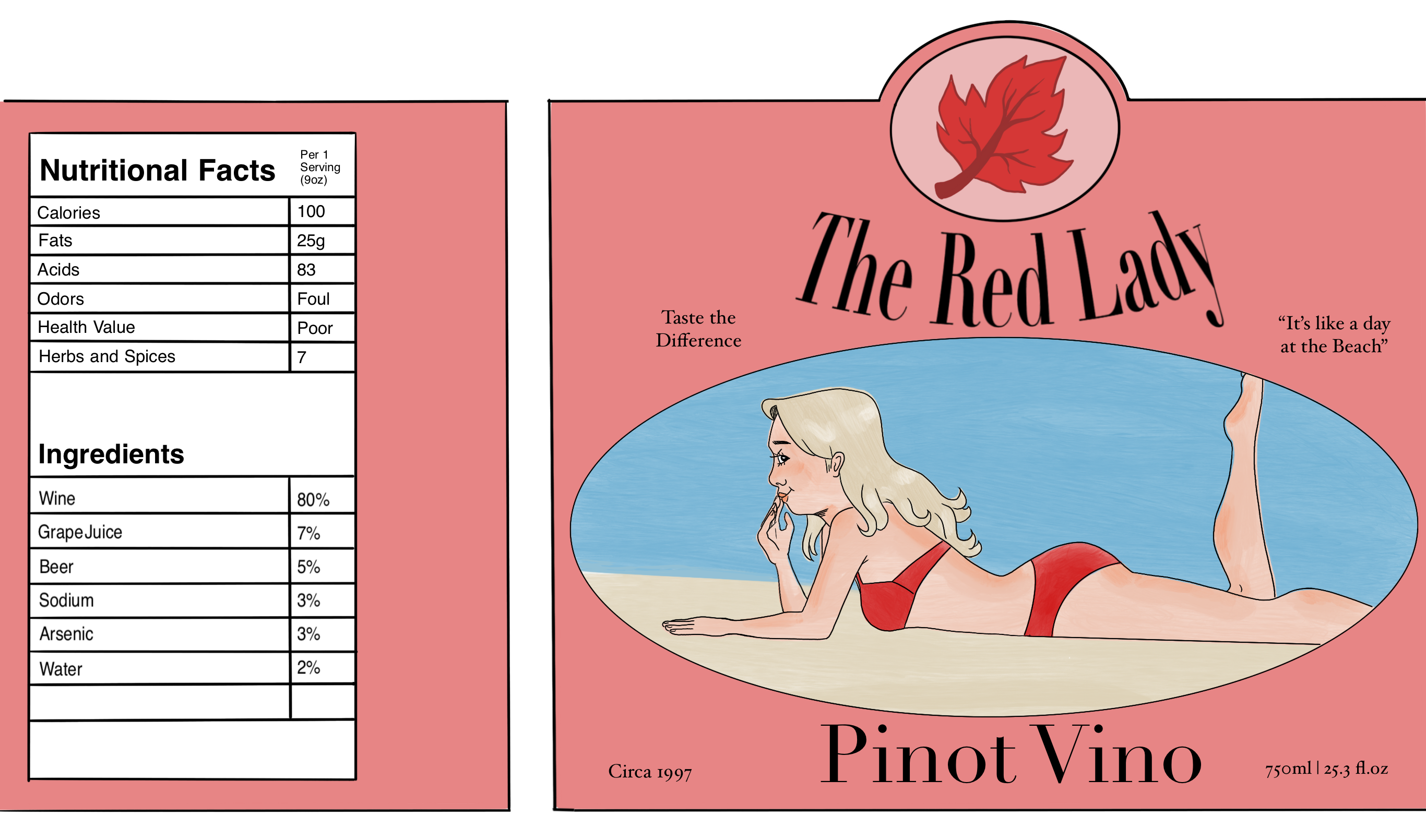 Fake wine label: The Red Lady